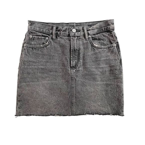 Allsaints Betty Denim Jean Miniskirt Raw Hem Washed Grey Black 4 - Picture 1 of 8